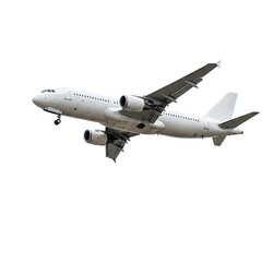 Obraz premium Modern passenger airliner during flight, isolated on white background, side view close up | High-Quality Stock Image