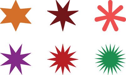 Star shape collection, vector icons, colorful designs, various points, graphic symbols, abstract silhouettes, decorative elements, geometric stars, modern template