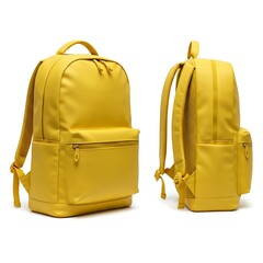 Yellow backpack set isolated on white.Travel bag different side view.Schoolbag, rucksack object. Tourist's,school item. Photo for Commercial Use