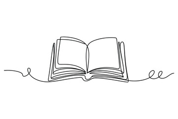 Continuous one line drawing of open book minimal vector illustration