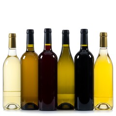 Bottles of white and red wines isolated on white