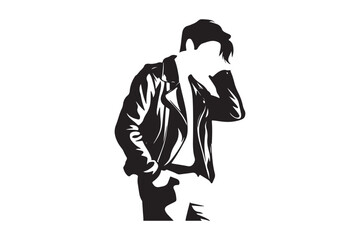 Stylized silhouette of a man in a leather jacket