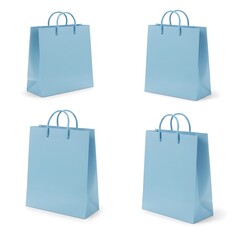 Light blue shopping bag isolated on white, different sides