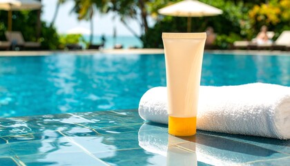 Sunscreen tube by poolside