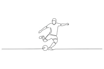 One Line Drawing Athlete Playing Soccer Football Kick Outline Minimal Art