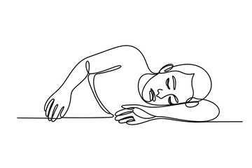 Continuous Line Sleeping Person Illustration Minimal Relaxation Concept Drawing