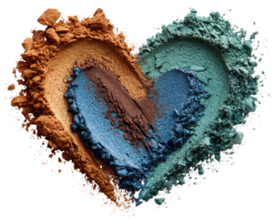 Heart-shaped swirl of colorful eyeshadow powders