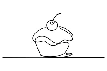 Continuous one line drawing of ice cream on a white background