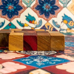 Wooden blocks on patterned background