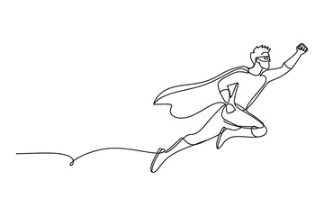Minimal one line superhero flying sketch vector design for fantasy character courage and motivation