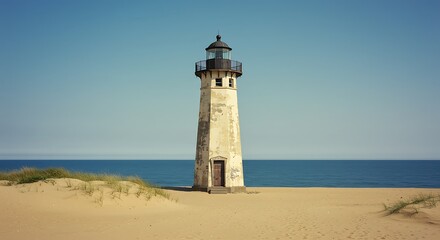 Vintage Lighthouse on a Sandy Beach.