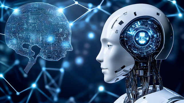 Robot with AI Brain Interface: Futuristic Technology Concept