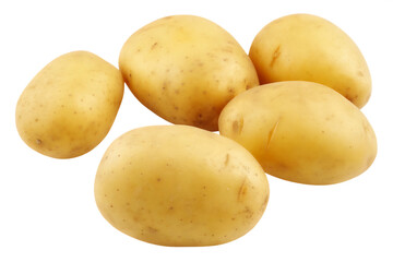 Five raw potatoes with brown spots isolated on a transparent background food vegetable