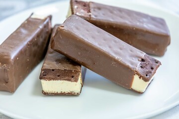 Delicious luxury gourmet ice creams in the shape of an Italian-style sandwich with chocolate topping