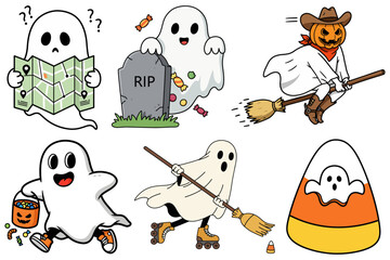 Cute & Funny Halloween Ghosts Vector Illustration Bundle