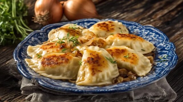 Golden pierogi dish