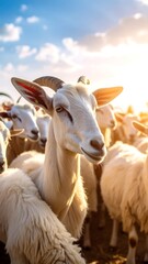 Obraz premium White goat amidst a flock of sheep