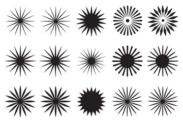 Set of twelve distinct sunburst and star graphic elements