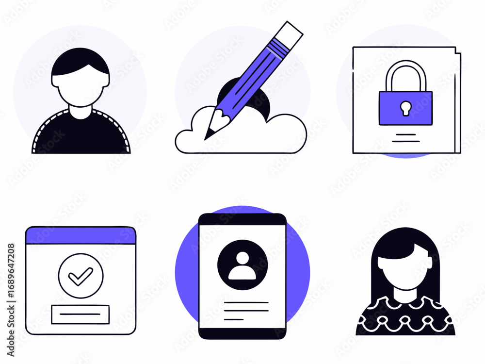 Fototapete collection of flat design icons representing user profiles cloud computing security and digital form