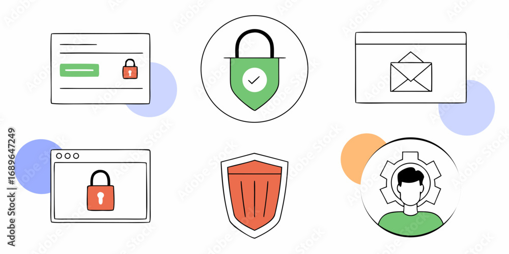 Fototapete collection of hand drawn icons representing cybersecurity concepts like data protection secure commu