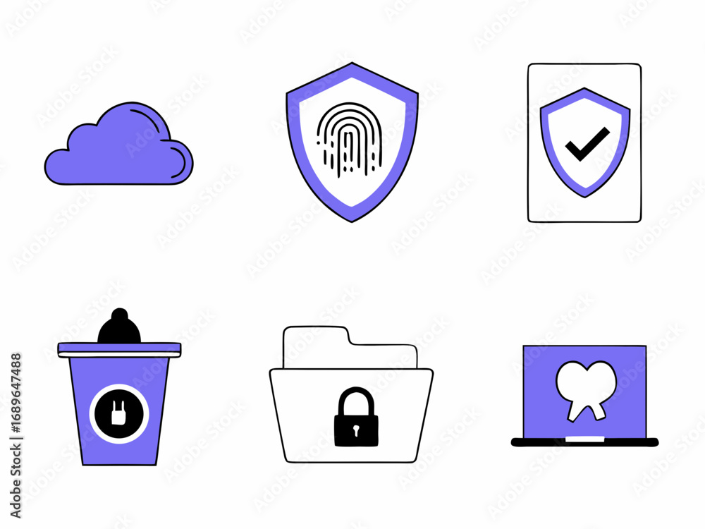 Poster collection of modern flat design icons representing cloud storage security data protection and digit