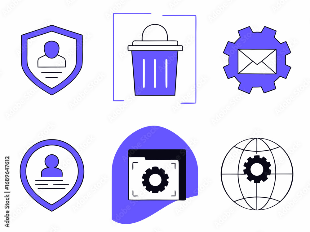 Poster collection of modern flat design icons representing security privacy data management and communicati