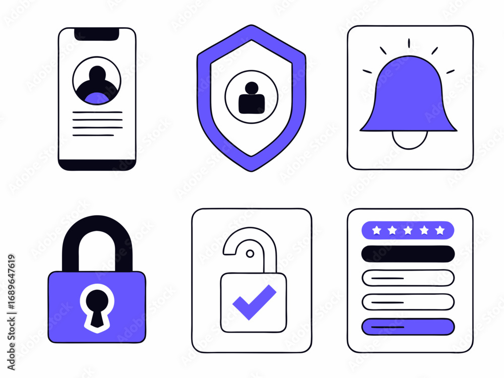Fototapete collection of modern flat design icons representing security privacy user profile notification and r