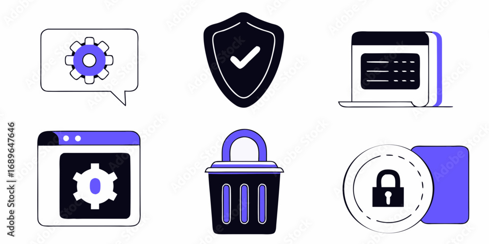 Poster collection of modern flat design icons representing security settings privacy data protection and sy