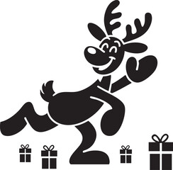 Cartoon Reindeer Silhouette with Christmas Gifts