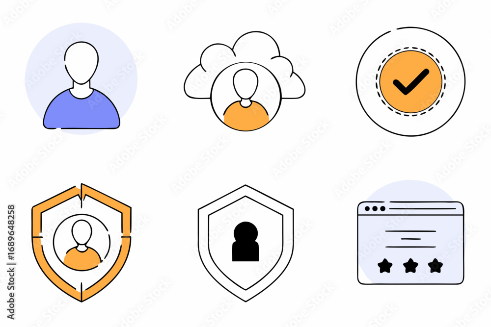 Fototapete collection of user profile icons representing identity security cloud access verification and online