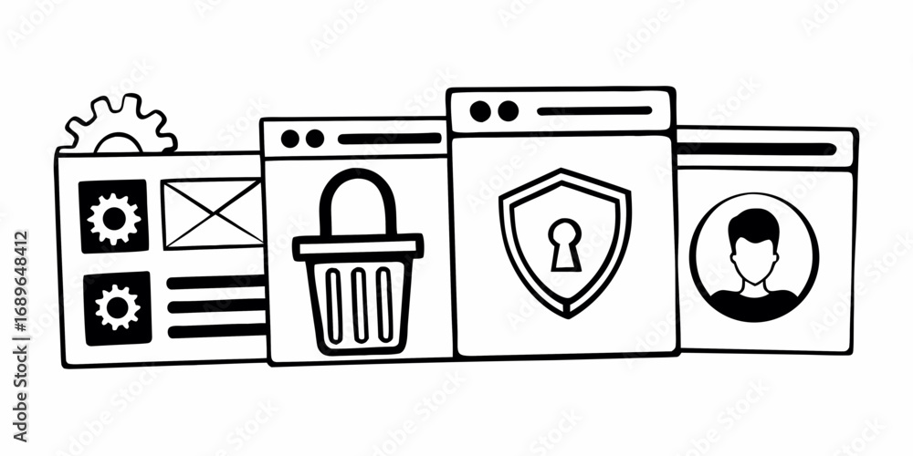 Aufkleber digital interface icons representing website development e commerce shopping online security and use