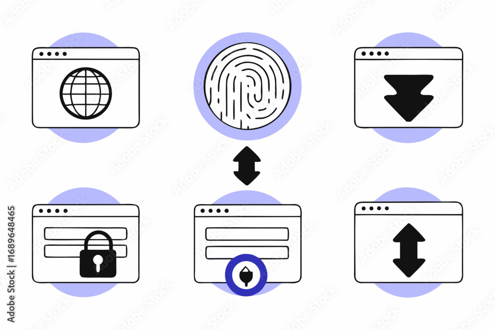 Aufkleber digital security and identity verification concept with fingerprint globe lock and data transfer ico