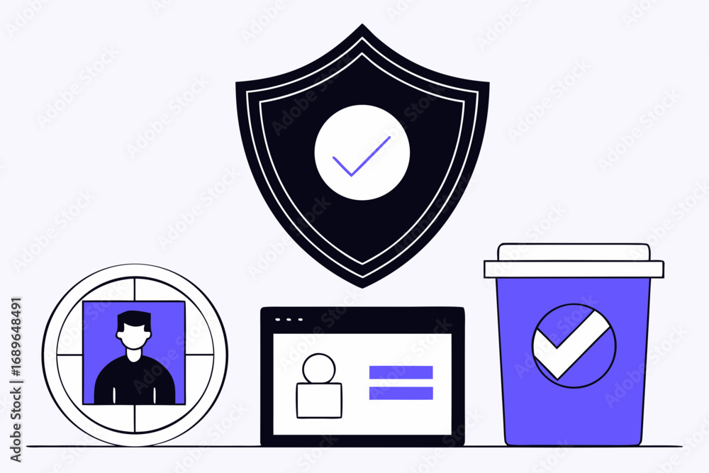 Aufkleber digital security and personal data protection concept with shield profile and verified status