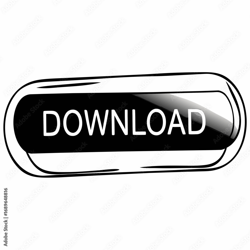 Poster glossy black download button with white text on a white background for digital interfaces