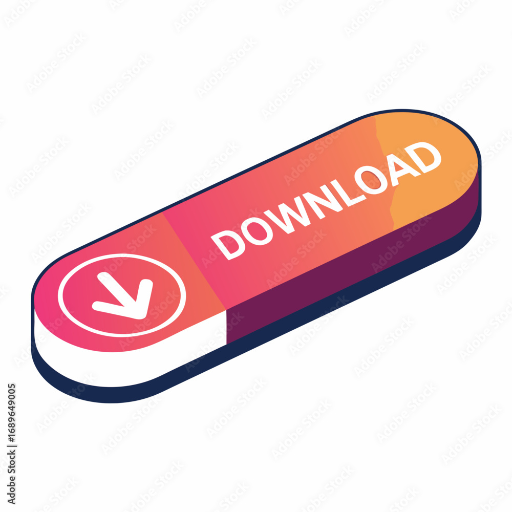 Poster Modern 3d isometric download button with arrow icon and vibrant gradient for web and app interfaces