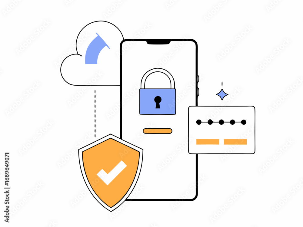 Poster secure mobile phone access with cloud data protection and password entry verification