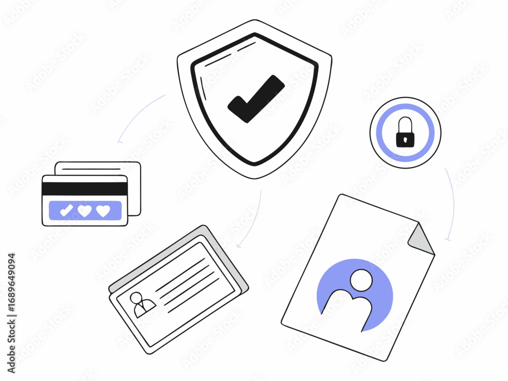 Poster secure personal information and financial data with digital protection and verification icons
