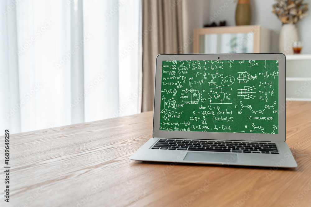 Aufkleber mathematic equations and modish formula on computer screen showing concept of science and education