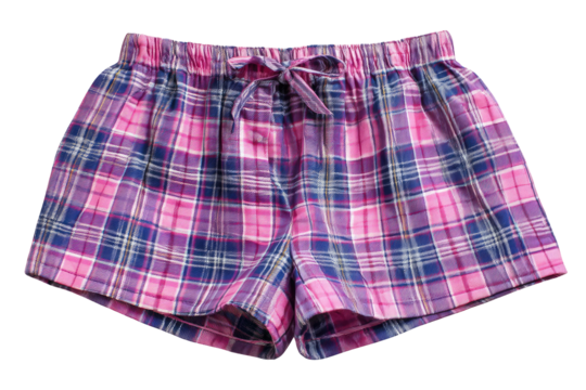 Pink and purple plaid pajama shorts (1)