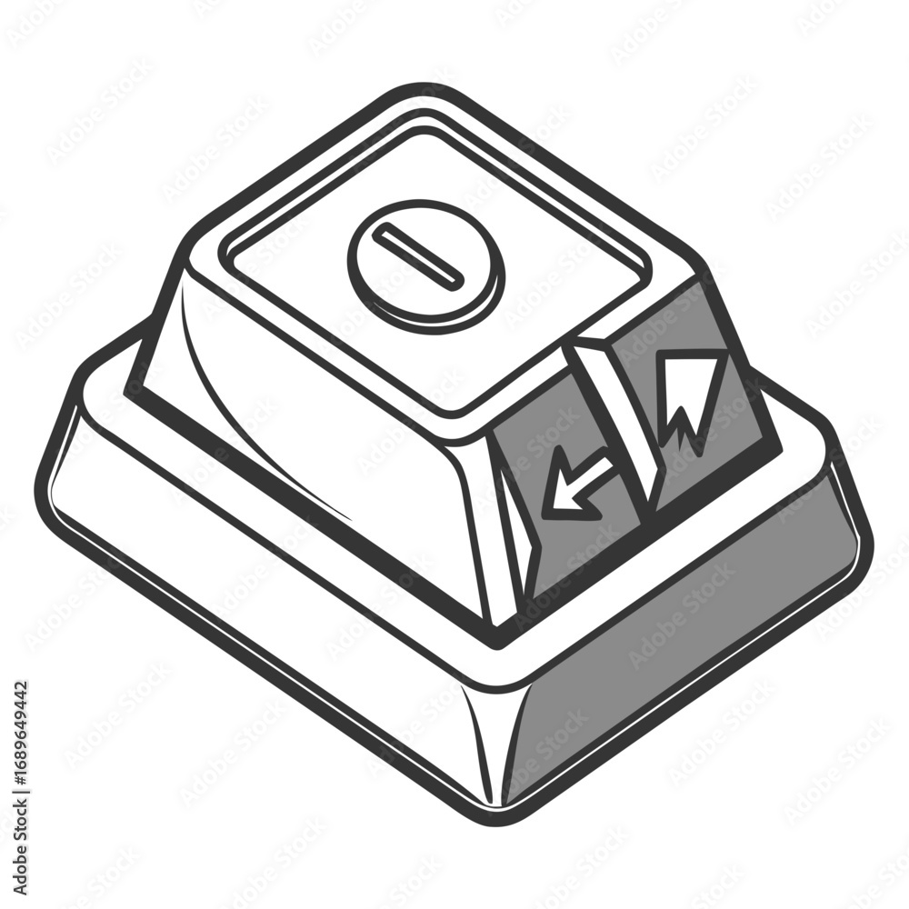 Poster stylized illustration of a computer keyboard key with left and right arrow symbols and a circle symb