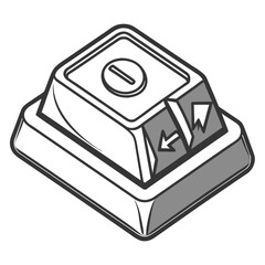 Stylized illustration of a computer keyboard key with left and right arrow symbols and a circle symbol