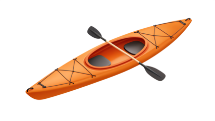 Orange kayak with paddle on background isolated on a transparent background watercraft