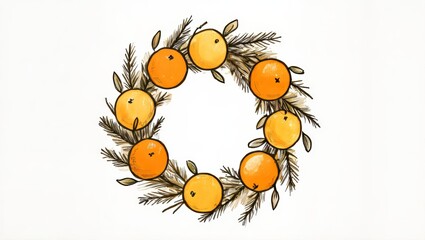 Obraz premium Fruit wreath with oranges and pine branches in seasonal design 