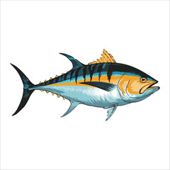 Fototapeta premium Vibrant Yellow fin Tuna Illustration vector: Hand-Drawn Style, Marine Life, Seafood Design