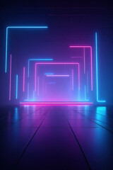 Front View of Abstract Neon Performance Stage with Immersive Lighting