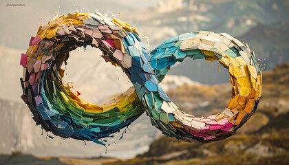 Colorful infinity symbol against mountain backdrop