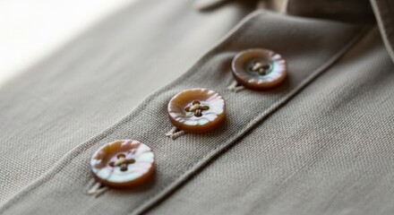 Mother of Pearl Buttons on a Linen Shirt, Close-Up Detail
