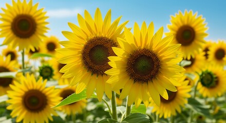 Obraz premium Vibrant sunflowers blooming in a sunny field.
