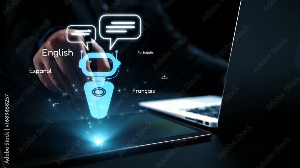 Poster global communication with multiple languages, digital translation tools, multilingual technology, cr