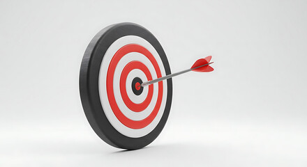 A red dart hits the bullseye, symbolizing a business's success and accurate aim towards its goal
